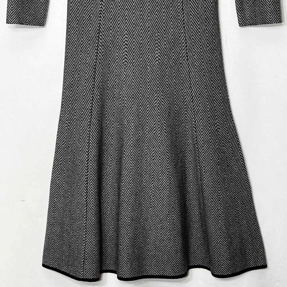 Ann‎ Taylor Petite Black White Herringbone Fit and Flare Sweater Dress XSP NWT